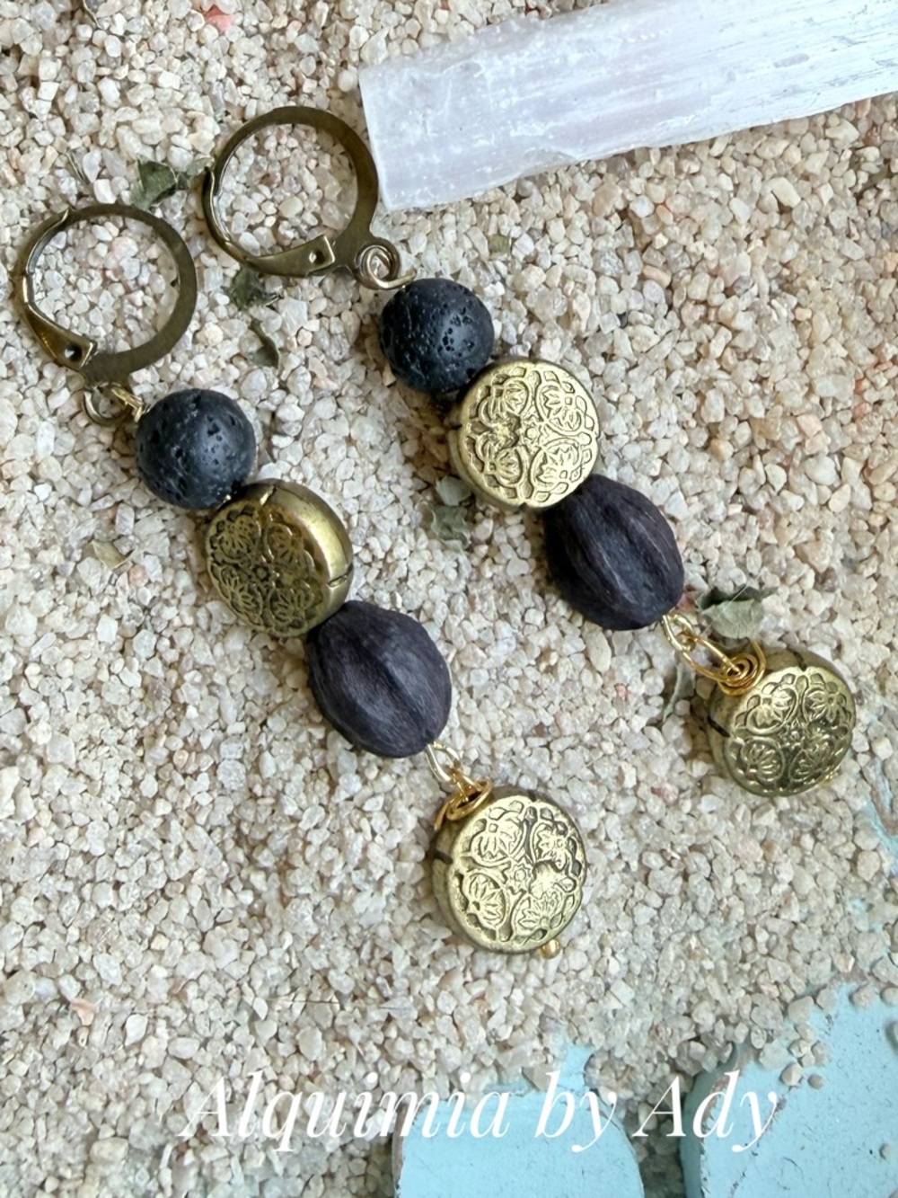LAVA Black and Gold Carved Teardrop Dangle Earrings